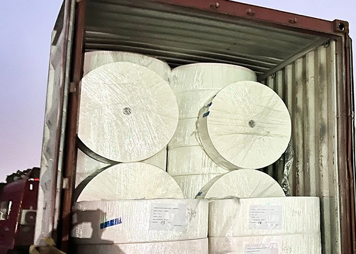 Packed paper products stored in warehouse before shipment